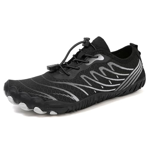 MIEHUIAI Unisex Barfußschuhe Damen Badeschuhe Herren Wasserschuhe Barfussschuhe Sommer rutschfeste Aquaschuhe Atmungsaktiv Schwimmschuhe Leicht Schnell Trocknend Fitnessschuhe(906 Schwarz,38EU) von MIEHUIAI