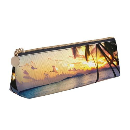 MIEKGPS Atemberaubendes Federmäppchen aus Leder mit Jamaika-Strand-Aufdruck, personalisierbar, Make-up-/Kosmetiktasche, Schreibwaren-Tasche von MIEKGPS