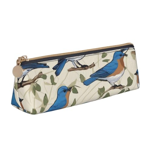 MIEKGPS Bluebird-Muster 01, personalisierbares Leder-Federmäppchen, Make-up-Kosmetik-Halter, Schreibwaren-Tasche von MIEKGPS