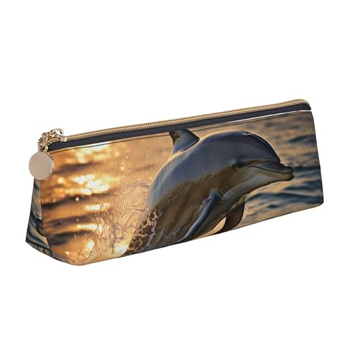 MIEKGPS Federmäppchen, Leder, Delfin-Druck, personalisierbar, Make-up-/Kosmetiktasche, Schreibwaren-Tasche von MIEKGPS