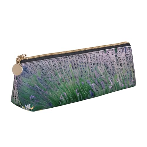 MIEKGPS Federmäppchen, Leder, Lavendel- und Gänseblümchen-Aufdruck, personalisierbar, Make-up-/Kosmetiktasche, Schreibwaren-Tasche von MIEKGPS