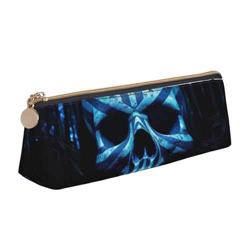 MIEKGPS Federmäppchen, Leder, Motiv: Totenkopf2, gestreift, Blau gestreift, personalisierbar von MIEKGPS