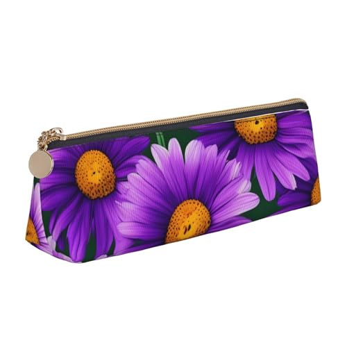 MIEKGPS Federmäppchen, Leder, Motiv: lila Gänseblümchen, personalisierbar, Make-up-/Kosmetiktasche, Schreibwaren-Tasche von MIEKGPS