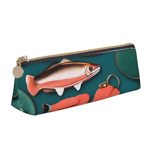 MIEKGPS Federmäppchen aus Leder, Lachsmuster, personalisierbar, Make-up-/Kosmetiktasche, Schreibwaren-Tasche von MIEKGPS