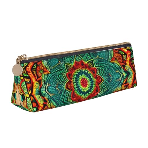 MIEKGPS Federmäppchen aus Leder, Mandala-Druck, personalisierbar, für Make-up, Kosmetik, Schreibwaren von MIEKGPS