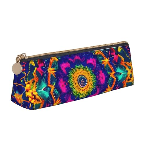 MIEKGPS Federmäppchen aus Leder, Mandala-Muster, personalisierbar, Make-up-/Kosmetiktasche, Schreibwaren-Tasche von MIEKGPS