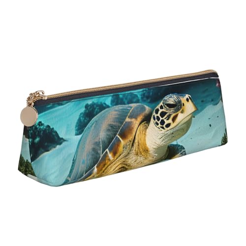 MIEKGPS Federmäppchen aus Leder, Motiv: Meeresschildkröte, personalisierbar, für Make-up, Kosmetik, Schreibwaren von MIEKGPS