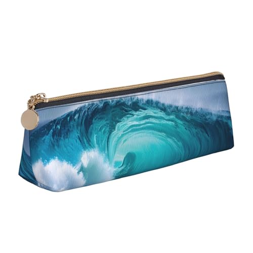 MIEKGPS Federmäppchen aus Leder, Motiv: Ozeanwellen, personalisierbar, Make-up-/Kosmetiktasche, Schreibwaren-Tasche von MIEKGPS