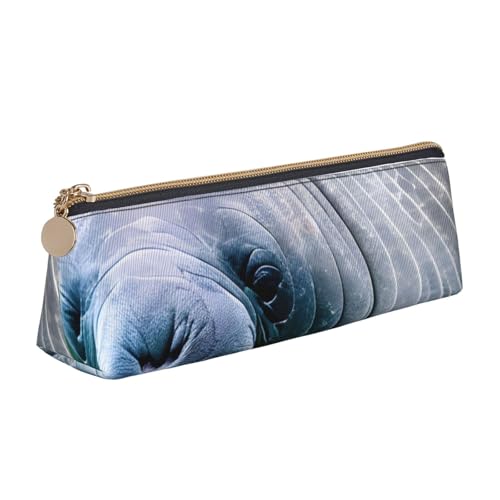 MIEKGPS Federmäppchen aus Leder, Motiv: Seekuh, Kalbs-Aufdruck, personalisierbar, Make-up-/Kosmetiktasche, Schreibwaren-Tasche von MIEKGPS