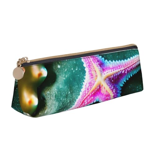 MIEKGPS Federmäppchen aus Leder, Motiv: Seesterne, personalisierbar, Make-up-/Kosmetiktasche, Schreibwaren-Tasche von MIEKGPS