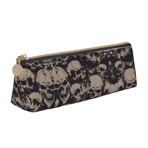 MIEKGPS Federmäppchen aus Leder, Motiv: Totenkopf-Motiv, personalisierbar, Make-up-/Kosmetiktasche, Schreibwaren-Tasche von MIEKGPS
