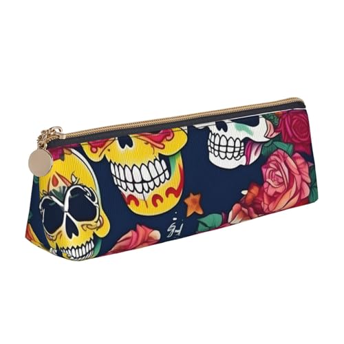 MIEKGPS Federmäppchen aus Leder, Motiv: Zucker, Totenköpfe und Blumen, personalisierbar, Make-up-/Kosmetiktasche, Schreibwaren-Tasche MIEKGPS Federmäppchen aus Leder, Motiv: Zucker, Totenköpfe und Blumen, personalisierbar, Make-up-/Kosmetiktasche, Schreibwaren-Tasche von MIEKGPS