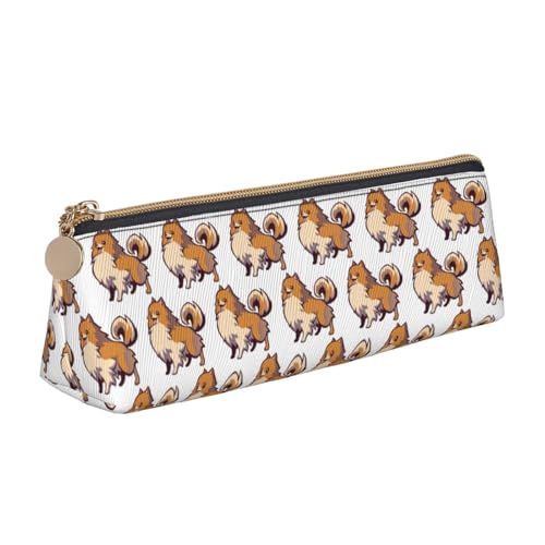 MIEKGPS Federmäppchen aus Leder, Motiv: Zwergspitz, personalisierbar, Make-up-/Kosmetiktasche, Schreibwaren-Tasche von MIEKGPS