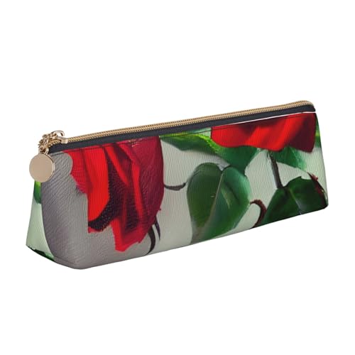 MIEKGPS Federmäppchen aus Leder, Motiv: rote Rose, personalisierbar, für Make-up, Kosmetik, Schreibwaren von MIEKGPS