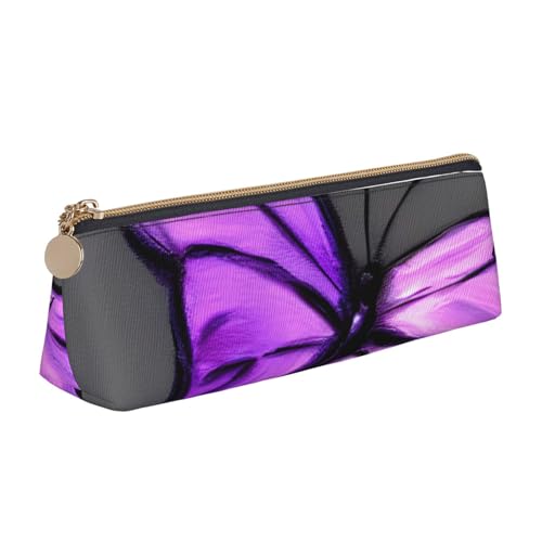MIEKGPS Federmäppchen aus Leder, Motiv: violette Schmetterlinge, personalisierbar, Make-up-/Kosmetiktasche, Schreibwaren-Tasche von MIEKGPS
