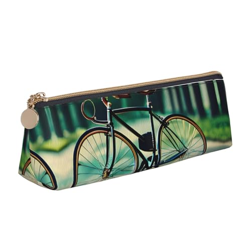 MIEKGPS Federmäppchen aus Leder, Retro-Fahrradaufdruck, personalisierbar, Make-up-/Kosmetiktasche, Schreibwaren-Tasche von MIEKGPS