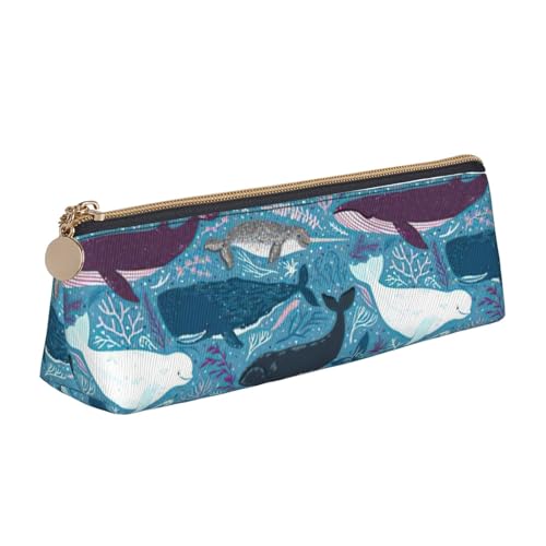 MIEKGPS Federmäppchen aus Leder, Wal-Muster, personalisierbar, Make-up-/Kosmetiktasche, Schreibwaren-Tasche von MIEKGPS