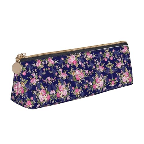 MIEKGPS Federmäppchen aus Leder, mit Blumenmuster, Marineblau von MIEKGPS