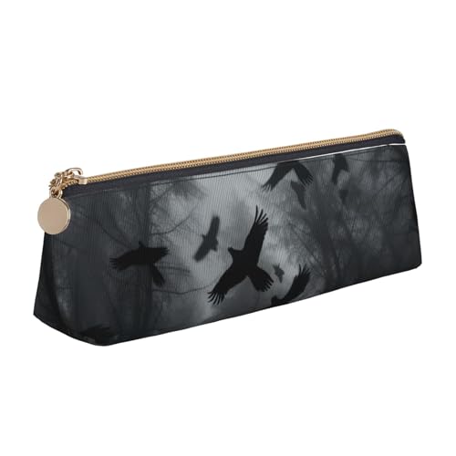 MIEKGPS Federmäppchen aus Leder, mit Krähen-Aufdruck, personalisierbar, für Make-up, Kosmetik, Schreibwaren, Schwarz von MIEKGPS