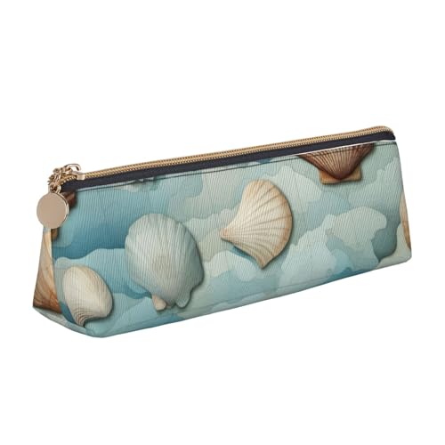 MIEKGPS Federmäppchen aus Leder, mit Muschelmotiv, personalisierbar, für Make-up, Kosmetik, Schreibwaren von MIEKGPS