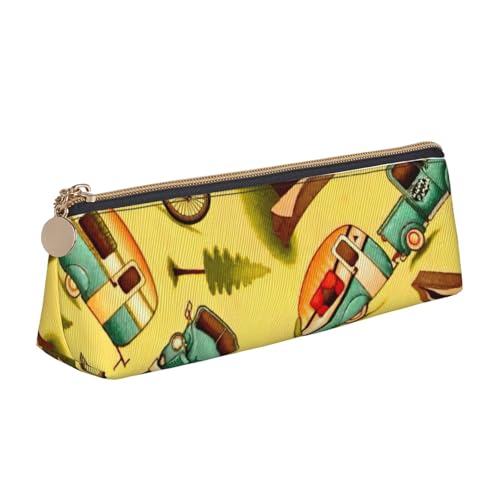 MIEKGPS Federmäppchen aus Leder mit Auto- und Fahrraddruck, personalisierbar, Make-up-/Kosmetiktasche, Schreibwaren-Tasche von MIEKGPS