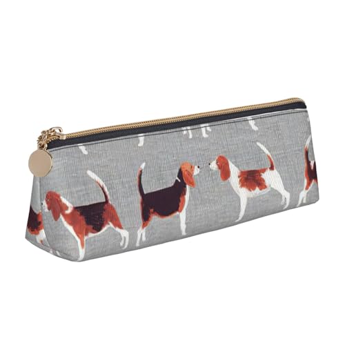MIEKGPS Federmäppchen aus Leder mit Beagle-Muster, personalisierbar, Make-up-/Kosmetiktasche, Schreibwaren-Tasche von MIEKGPS