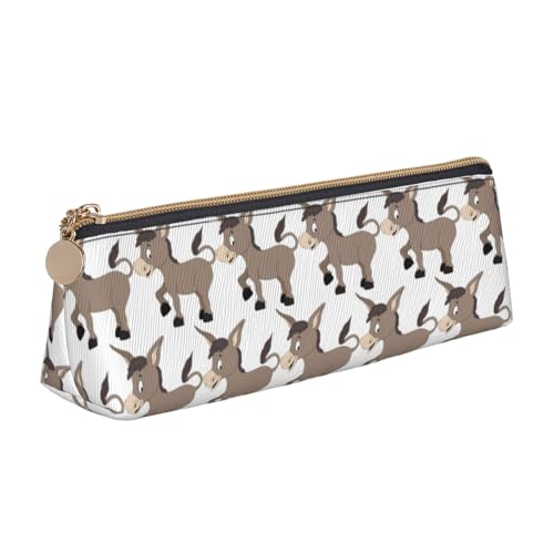 MIEKGPS Federmäppchen aus Leder mit Cartoon-Esel-Motiv, personalisierbar, Make-up-/Kosmetiktasche, Schreibwaren-Tasche von MIEKGPS