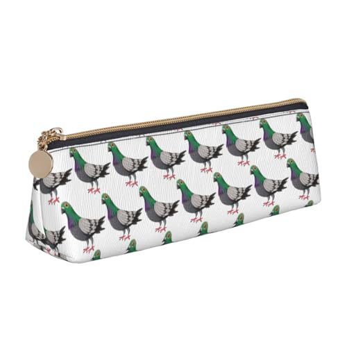 MIEKGPS Federmäppchen aus Leder mit Cartoon-Tauben-Motiv, personalisierbar, Make-up-/Kosmetiktasche, Schreibwaren-Tasche von MIEKGPS