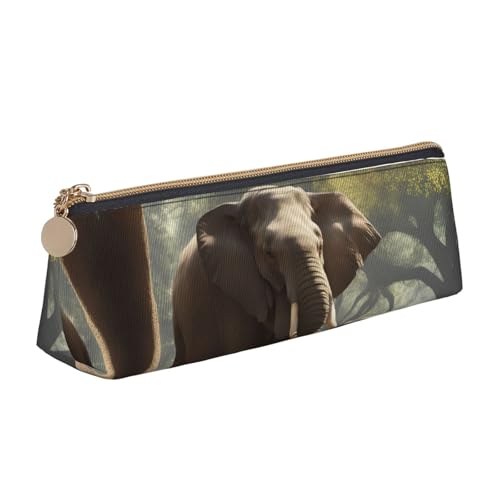 MIEKGPS Federmäppchen aus Leder mit Elefanten-Motiv, personalisierbar, Make-up-/Kosmetiktasche, Schreibwaren-Tasche von MIEKGPS