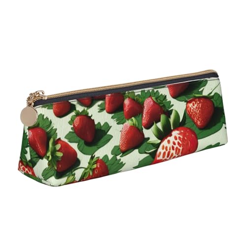 MIEKGPS Federmäppchen aus Leder mit Erdbeerfeldern, personalisierbar, für Make-up, Kosmetik, Schreibwaren von MIEKGPS