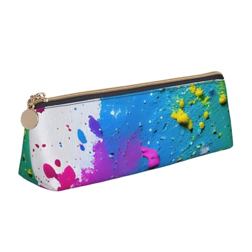 MIEKGPS Federmäppchen aus Leder mit Farbspritzer-Hintergrund, personalisierbar, Make-up-/Kosmetiktasche, Schreibwaren-Tasche von MIEKGPS