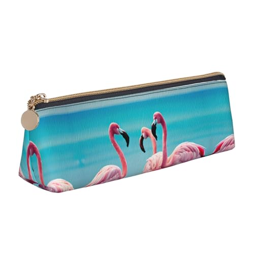 MIEKGPS Federmäppchen aus Leder mit Flamingo-Strand-Aufdruck, personalisierbar, Make-up-/Kosmetiktasche, Schreibwaren-Tasche von MIEKGPS