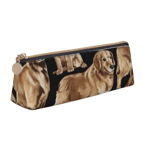 MIEKGPS Federmäppchen aus Leder mit Golden Retriever-Aufdruck, personalisierbar, Make-up-/Kosmetiktasche, Schreibwaren-Tasche von MIEKGPS