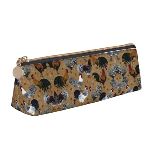 MIEKGPS Federmäppchen aus Leder mit Hahn- und Huhn-Aufdruck, personalisierbar, Make-up-/Kosmetiktasche, Schreibwaren-Tasche von MIEKGPS
