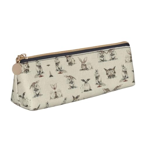 MIEKGPS Federmäppchen aus Leder mit Kaninchen-Hintergrunddruck, personalisierbar, Make-up-/Kosmetiktasche, Schreibwaren-Tasche von MIEKGPS