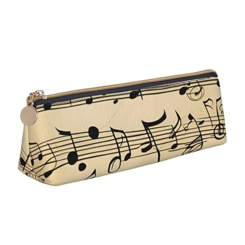 MIEKGPS Federmäppchen aus Leder mit Musiknoten-Aufdruck, personalisierbar, Make-up-/Kosmetiktasche, Schreibwaren-Tasche von MIEKGPS