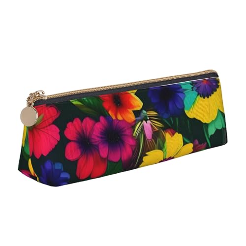MIEKGPS Federmäppchen aus Leder mit Regenbogen-Blumenmuster, personalisierbar, Make-up-/Kosmetiktasche, Schreibwaren-Tasche von MIEKGPS