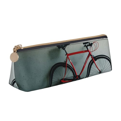 MIEKGPS Federmäppchen aus Leder mit Retro-Fahrradmuster, personalisierbar, Make-up-/Kosmetiktasche, Schreibwaren-Tasche von MIEKGPS