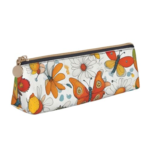 MIEKGPS Federmäppchen aus Leder mit Schmetterlings-Gänseblümchen-Aufdruck, personalisierbar, Make-up-/Kosmetiktasche, Schreibwaren-Tasche von MIEKGPS