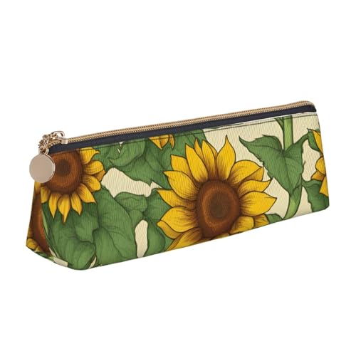 MIEKGPS Federmäppchen aus Leder mit Sonnenblumen-Aufdruck, personalisierbar, für Make-up, Kosmetik, Schreibwaren von MIEKGPS