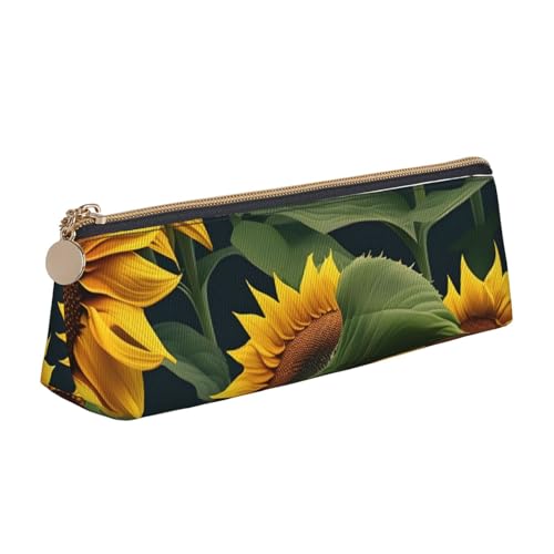 MIEKGPS Federmäppchen aus Leder mit Sonnenblumen-Motiv, personalisierbar, Make-up-/Kosmetiktasche, Schreibwaren-Tasche von MIEKGPS