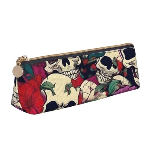 MIEKGPS Federmäppchen aus Leder mit Totenkopf-Motiv, personalisierbar, Make-up-/Kosmetiktasche, Schreibwaren-Tasche von MIEKGPS