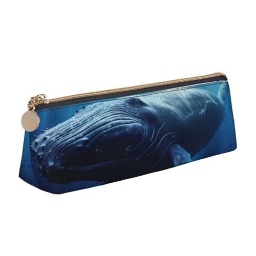 MIEKGPS Federmäppchen aus Leder mit Wal-Motiv, personalisierbar, Make-up-/Kosmetiktasche, Schreibwaren-Tasche von MIEKGPS