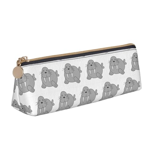 MIEKGPS Federmäppchen aus Leder mit Walross-Aufdruck, personalisierbar, Make-up-/Kosmetiktasche, Schreibwaren-Tasche von MIEKGPS