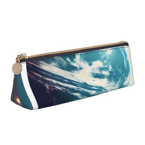 MIEKGPS Federmäppchen aus Leder mit Weltraumplaneten-Motiv, personalisierbar, Make-up-/Kosmetiktasche, Schreibwaren-Tasche von MIEKGPS