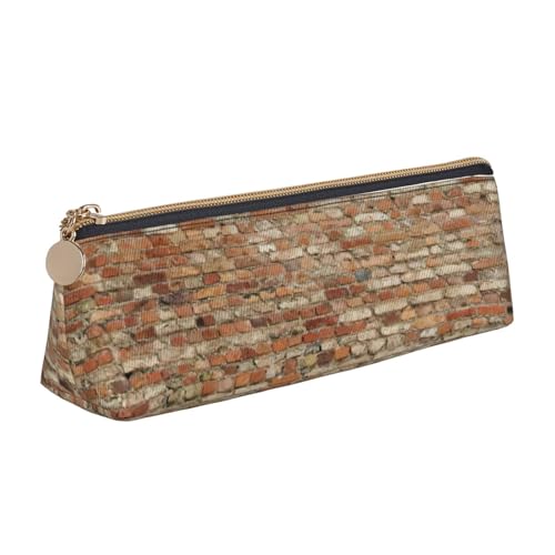 MIEKGPS Federmäppchen aus Leder mit Ziegelwanddruck, personalisierbar, Make-up-/Kosmetiktasche, Schreibwaren-Tasche von MIEKGPS