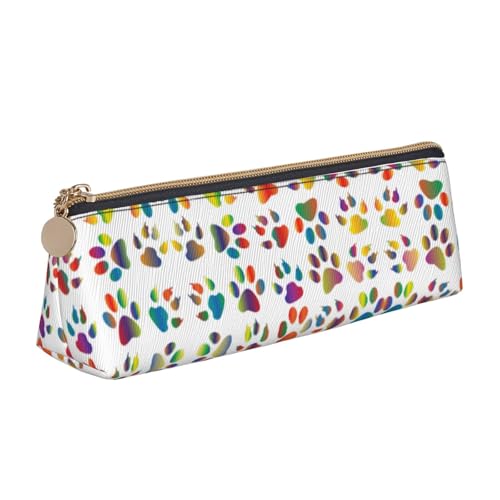 MIEKGPS Federmäppchen aus Leder mit buntem Hundepfotenabdruck, personalisierbar, für Make-up, Kosmetik, Schreibwaren von MIEKGPS