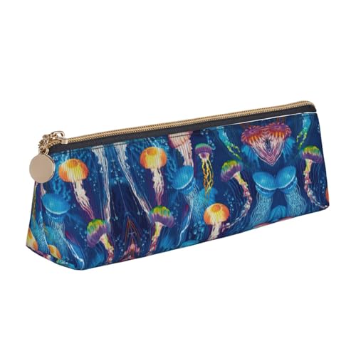 MIEKGPS Federmäppchen aus Leder mit buntem Quallen-Druck, personalisierbar, Make-up-/Kosmetiktasche, Schreibwaren-Tasche von MIEKGPS