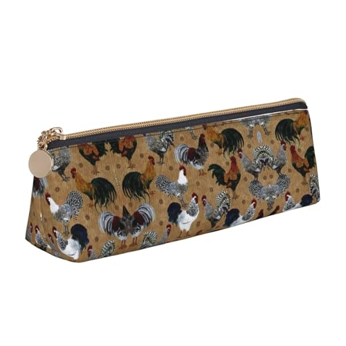 MIEKGPS Federmäppchen aus Leder mit glänzendem Hahn-Aufdruck, personalisierbar, Make-up-/Kosmetiktasche, Schreibwaren-Tasche von MIEKGPS