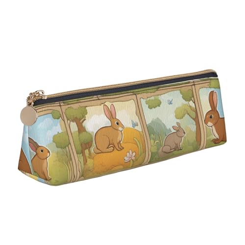 MIEKGPS Federmäppchen aus Leder mit niedlichem Cartoon-Motiv und Kaninchen-Aufdruck, Make-up, Kosmetiktasche, Schreibwaren-Tasche von MIEKGPS